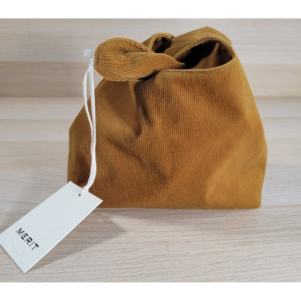 Merit Hobo Signature Beauty Bag Brown Tie Closure Cosmetic Make Up Pouch NEW